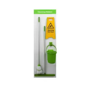 Image of Shadow Board Cleaning Station with Lean Stand, Stocked with Hooks, Style C Green, (650mm x 2000mm)
