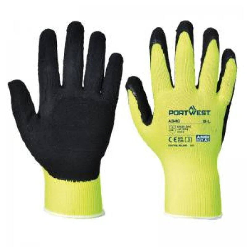Image of Portwest Latex Foam Hi Vis Grip Gloves A340YERXXL Colour: Yellow