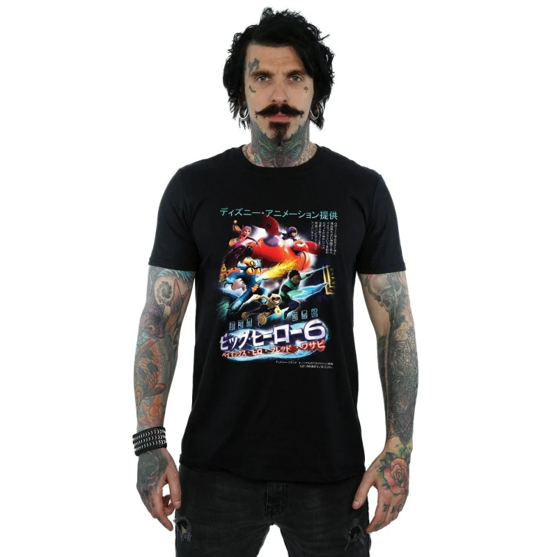 Image of Disney Men Big Hero 6 Anime Cover T-Shirt in Black Size: Small Black S Male 5057864216431
