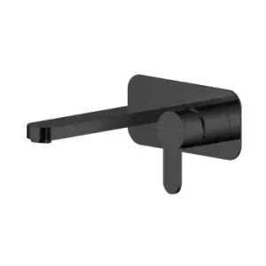 image of Nuie Arvan Wall Mounted 2 Tap Hole Basin Mixer With Plate - Matt Black