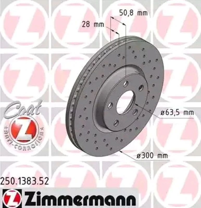 Image of ZIMMERMANN 250.1383.52 Brake disc Front Axle, Perforated, Coated Brake Disc (82)