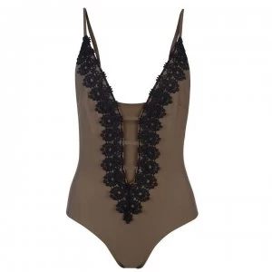 Image of Firetrap Lace Trim Swimsuit Ladies - Khaki