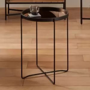 Image of Matt Black Wood & Metal Side Table Copper Glass
