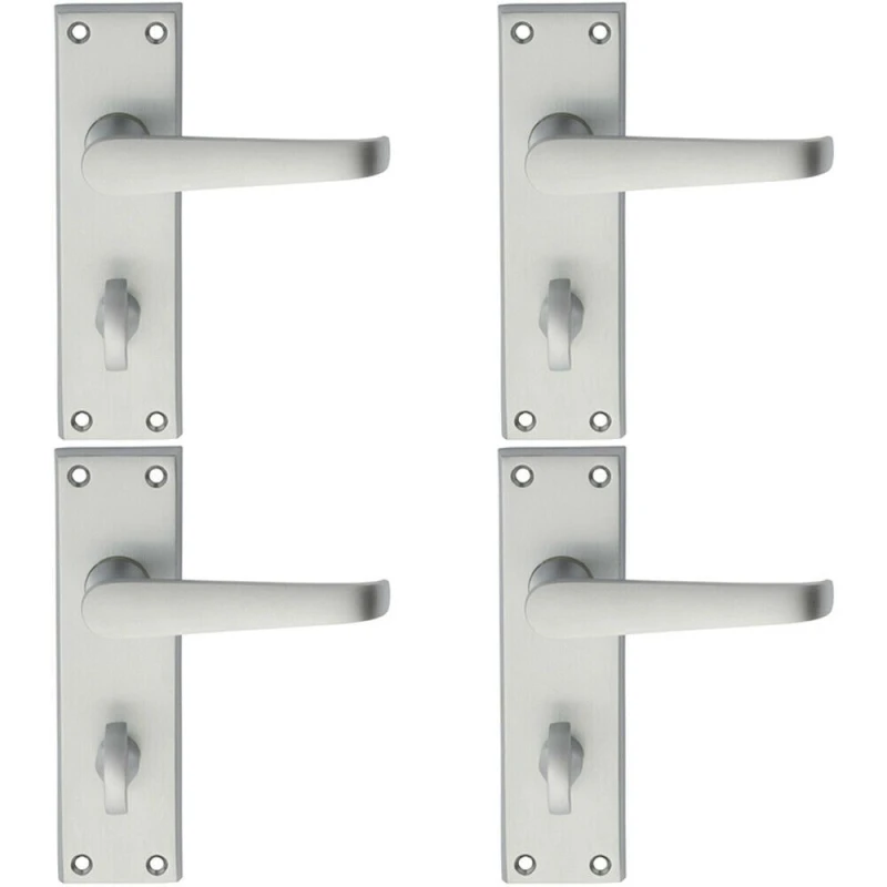 Image of Loops 4x PAIR Straight Victorian Handle on Bathroom Backplate 150 x 43mm Satin Chrome Multi