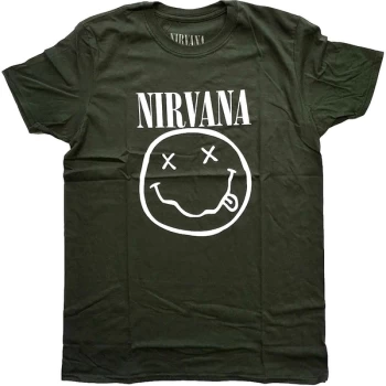 Image of Nirvana - White Smiley Unisex Large T-Shirt - Green