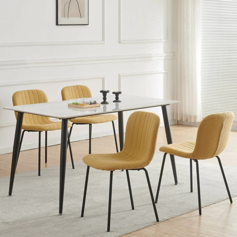 Image of MCC Direct Bella Luxe Set of 4 Teddy Faux Fur Dining Chairs in Yellow Yellow Unisex