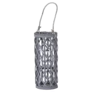Image of Small Grey Wicker Lantern With Glass Hurricane