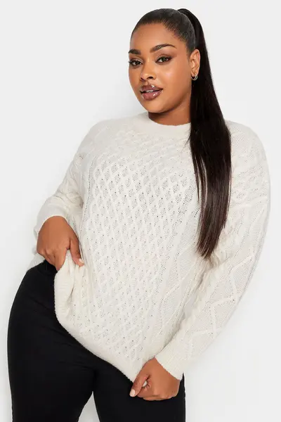 image of Yours Cable Knit Jumper White