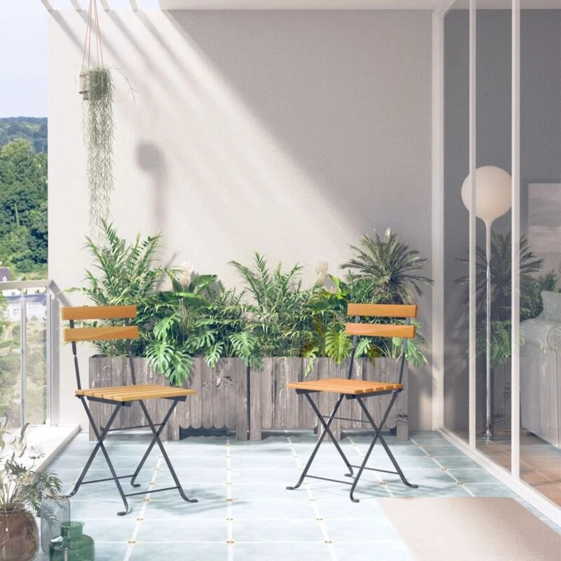 Image of MINKUROW Folding Garden Chairs 2 pcs Steel and Solid Acacia Wood vidaXL LFQ- 313160