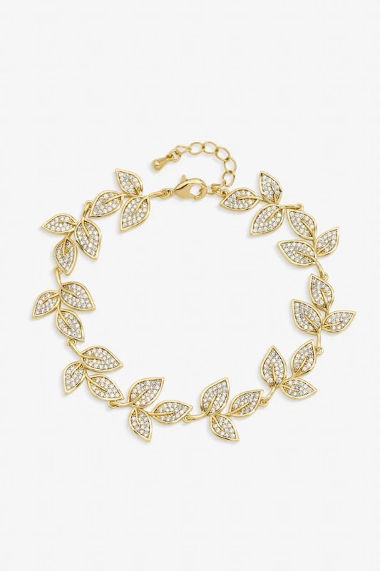 Image of Jon Richard Womens Gold Plated & Cubic Zirconia Leaf Bracelet Gold Female One Size