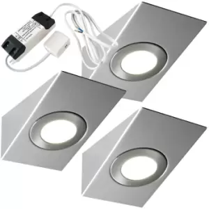 Image of 3x BRUSHED NICKEL Wedge Surface Under Cabinet Kitchen Light & Driver Kit - Warm White LED