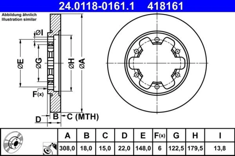 Image of Brake disc ATE 24.0118-0161.1
