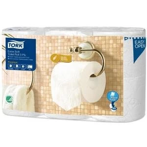 image of Tork Premium 3 Ply Extra Soft Conventional Toilet Roll White Pack of 6