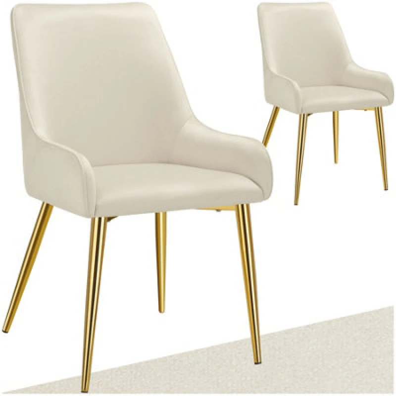 Image of Tectake Set Of 2 Dining Chair Avane - Velvet Look, Padded Armchair, High Backrest And Armrests - Beige