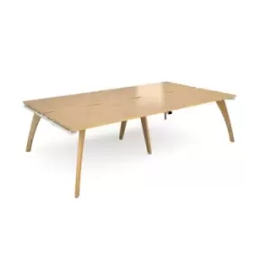 Image of Bench Desk 4 Person Rectangular Desks 2800mm Oak Tops With White Frames 1600mm Depth Fuze