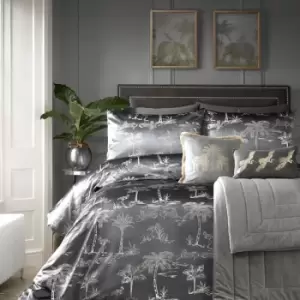 image of Laurence Llewelyn Bowen Oasis Foil Print Velvet Duvet Cover Set, Slate, Double