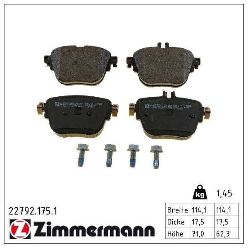 Image of ZIMMERMANN Brake pad set ZIMMERMANN 22792.175.1