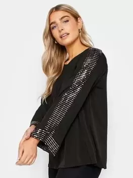 image of M&Co Sequin Trim Top, Black, Size 12, Women