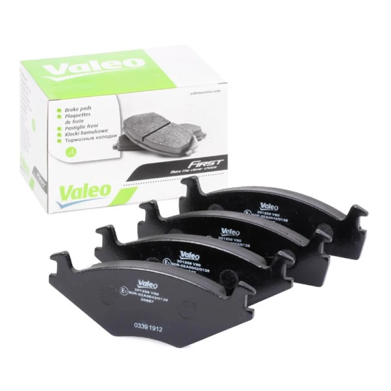 Image of VALEO 301258 Brake pad set Front Axle, without integrated wear sensor, FIRST, without anti-squeak plate Brake Pad Set,disc brake (402)