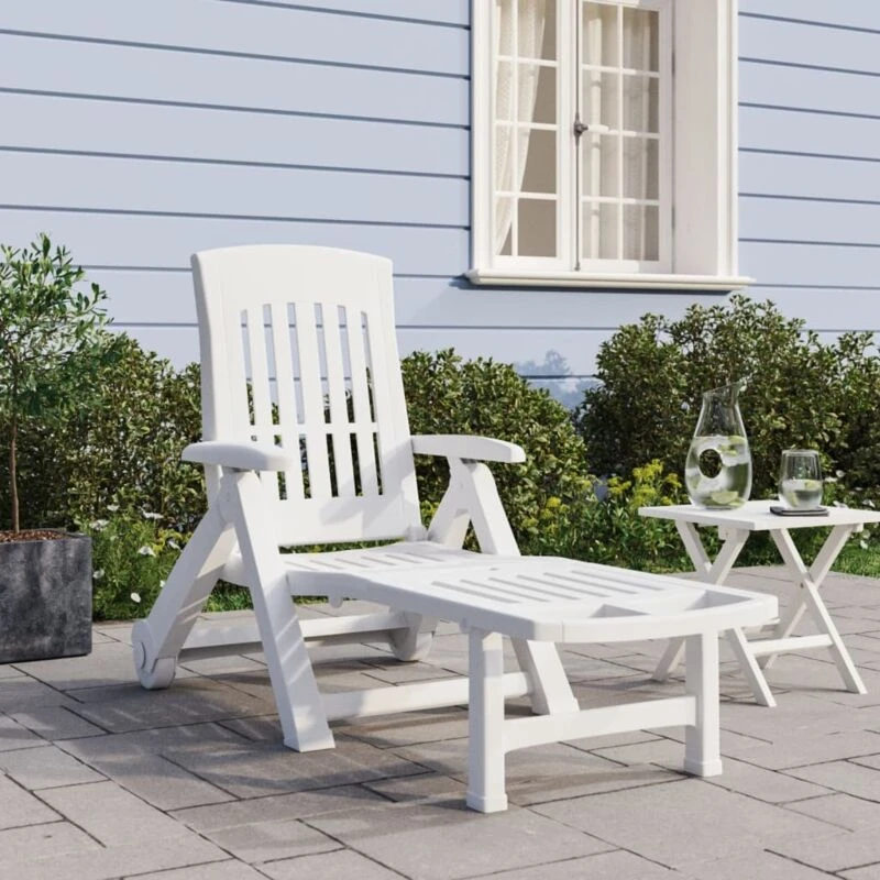 Image of VIDAXL Folding Sun Lounger with Wheels White pp Vidaxl 8720845897659