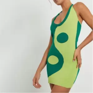 Image of I Saw It First Halterneck Ying Yang Knit Mini Dress - Green