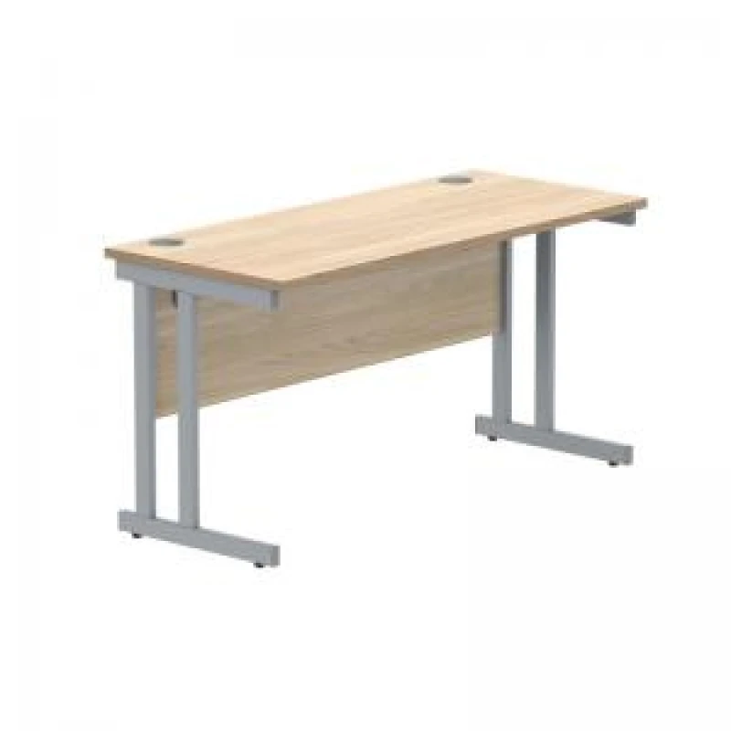 Image of Polaris Rectangular Double Upright Cantilever Desk 1400x600x730mm Canadian Oak/Silver KF822190