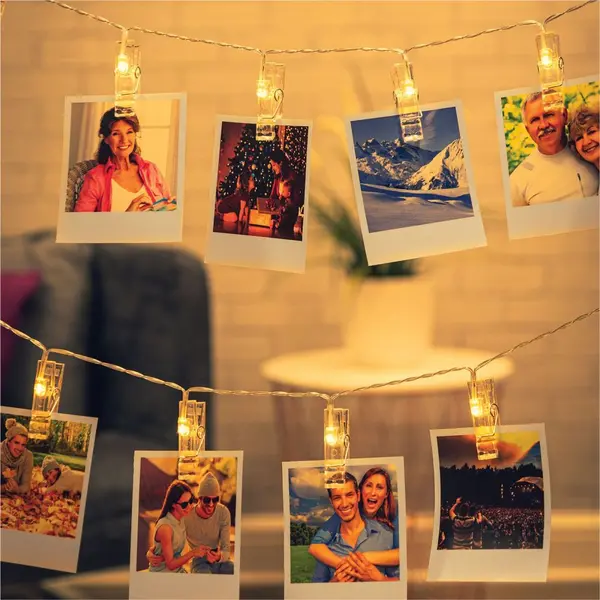 Image of St Helens 2m Battery Powered Warm White LED Decorative Fairy Clip String Lights - Up to 20 Photos - For Home, Bedroom and Events ELV-167723