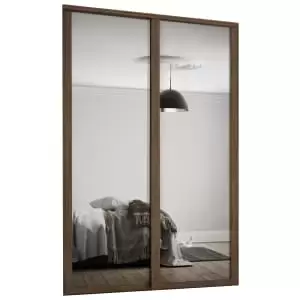 image of Spacepro Shaker 2 x 610mm Carini Walnut Frame Mirror Sliding Door Kit with Colour Matched Track