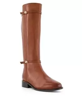 Dune London Wide Fit Tap Leather Buckle Trim Knee High Boot - Tan, Size 5, Women