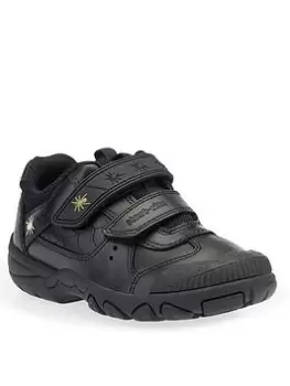 Image of Start-rite Tarantula Boys Leather Spider Double Riptape Durable School Shoes - Black, Size 10 Younger