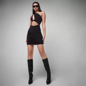 image of Missguided Slinky Asymmetric Cut Out Ruched Mini Dress - Black