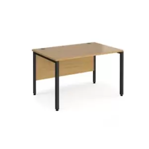 image of Office Desk 1200mm Rectangular Desk With Bench Leg Oak Tops With Black Frames 800mm Depth Maestro 25