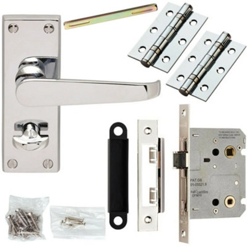 Image of Loops Door Handle & Bathroom Lock Pack Chrome Victorian Straight Thumbturn Backplate Multi
