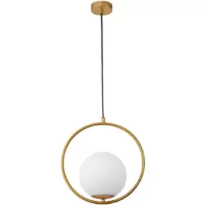 Image of Dakota Globe Pendant Ceiling Light Opal Glass Brass Gold Metal LED E27 - Merano