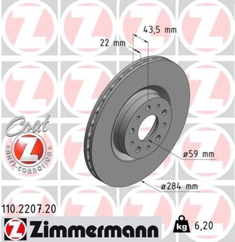 Image of ZIMMERMANN Brake disc ZIMMERMANN 110.2207.20