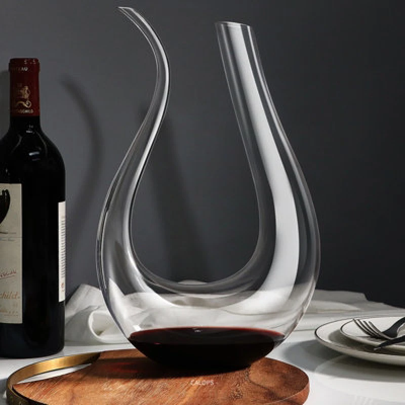Image of Gr8 Home Wine Decanter U-Shape Blown Glass Aerating Red Wine Carafe Pourer Dispenser 1.5L