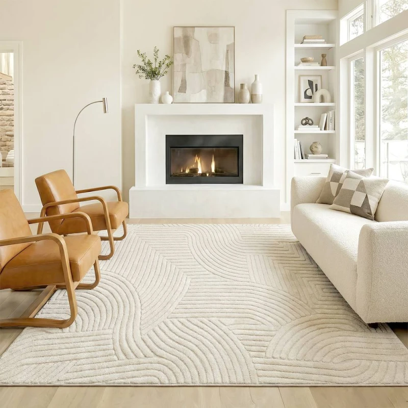 Image of HOMCOM Modern Geometric Rug, Thick Plush, Non-Slip, 200 x 140cm - Cream Size: 200cm x 140cm Cream Unisex 200cm x 140 cm