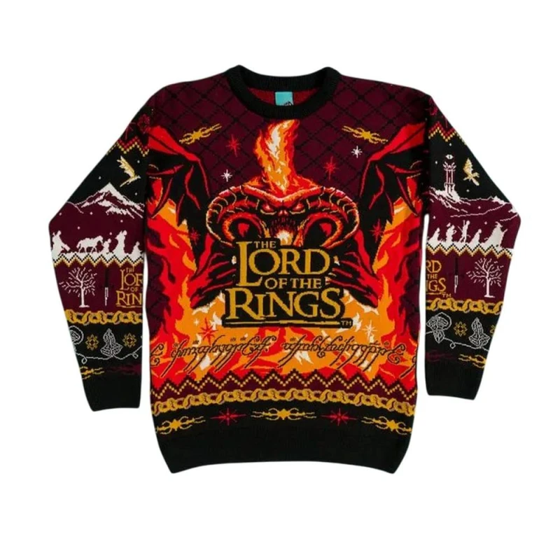Image of Lord of the Rings Womens One Ring To Rule Them All Christmas Jumper in Maroon Size: Small Maroon Female S