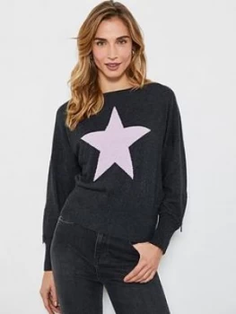 image of Mint Velvet Star Front Stitch Jumper - Dark Grey