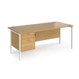 Image of Office Desk Rectangular Desk 1800mm With Pedestal Oak Top With White Frame 800mm Depth Maestro 25 MH18P2WHO