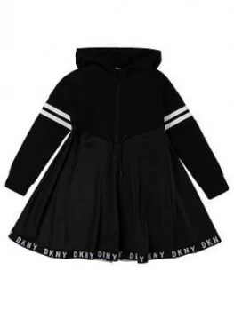 Image of DKNY Girls Hooded Logo Tape Sweat Dress, Black, Size 10 Years, Women