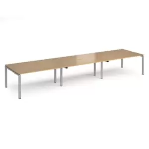 image of Bench Desk 6 Person Rectangular Desks 4800mm Oak Tops With Silver Frames 1200mm Depth Adapt