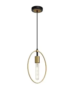 Image of Single Small Circle Ceiling Pendant, 1 Light E27, Sand Gold, Matt Black