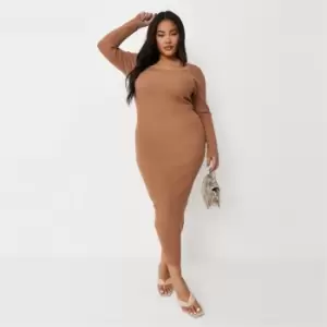 image of Missguided Plus Square Neck Midaxi Dress - Brown