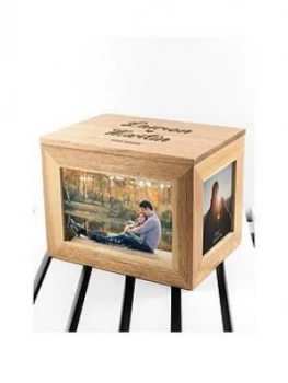 Image of Treat Republic Personalised Name And Heart Midi Oak Photo Cube Keepsake Box