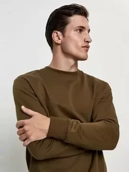 Image of Burton Menswear London Burton Regular Fit Crew Sweatshirt, Khaki, Size XL, Men