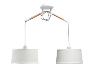 Image of Nordica Ceiling Pendant with White Shade 2 Light E27, Matt White, Beech with Ivory White Shades