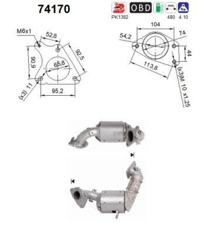 Image of AS Catalytic converter AS 74170