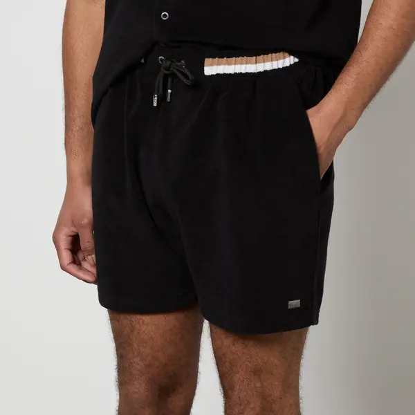 Image of BOSS Bodywear Cotton-Blend Terry Towelling Beach Shorts - S Black Shorts male 50515701-001 S