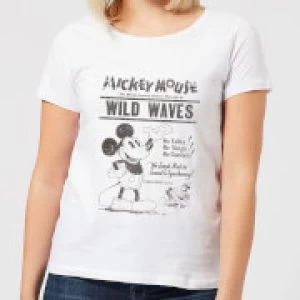 Image of Disney Mickey Mouse Retro Poster Wild Waves Womens T-Shirt - White